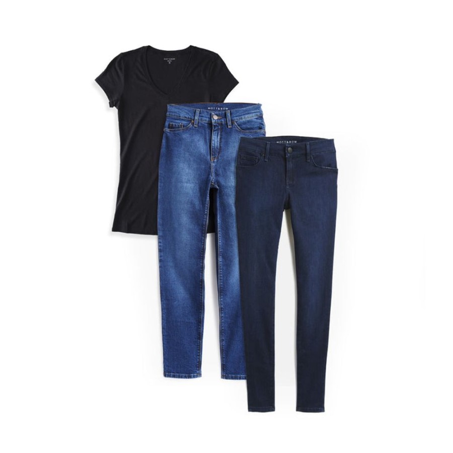 Women Mott & Bow The Mom Jean | Set 01: 2 Pair Of Jeans + 1 Marcy Tee