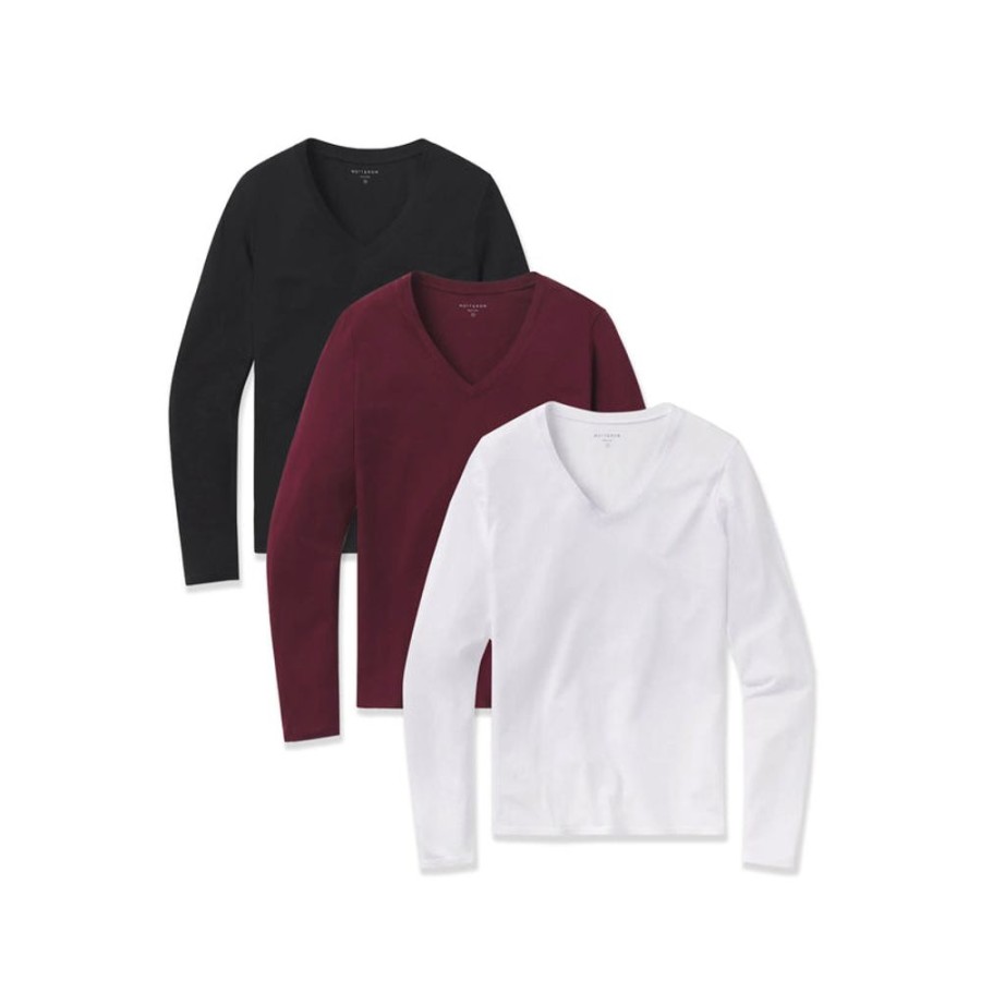 Women Mott & Bow Tees | Long Sleeve V-Neck Tee Marcy 3-Pack